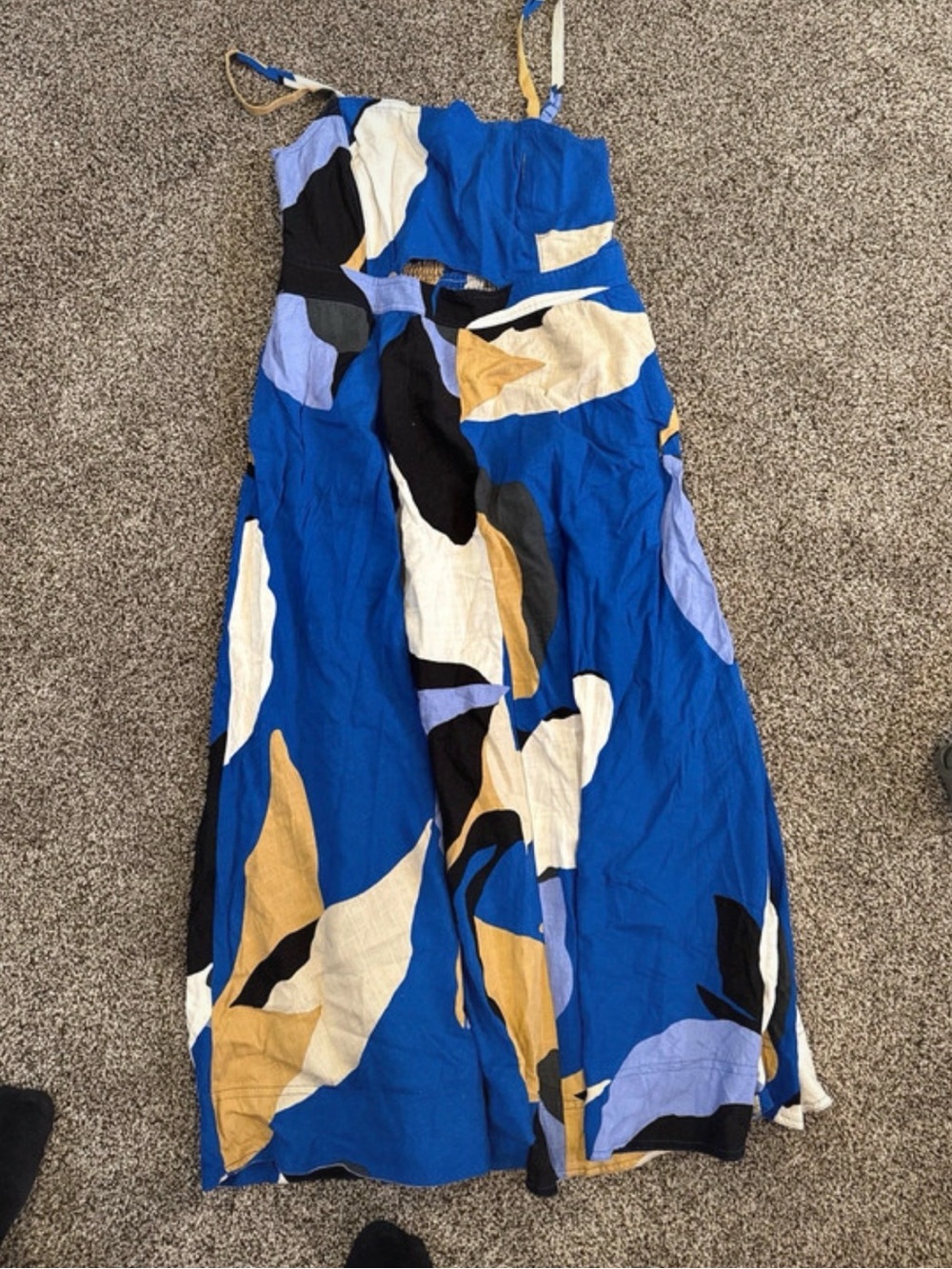 Nine West Bold Blue Abstract Maxi Skirt with Cream and Gold Accents